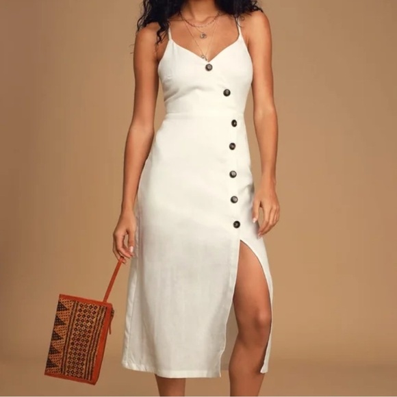 Urban Oufitters Amber Button-Down Linen Sleeveless Midi Dress White size S - Picture 1 of 9